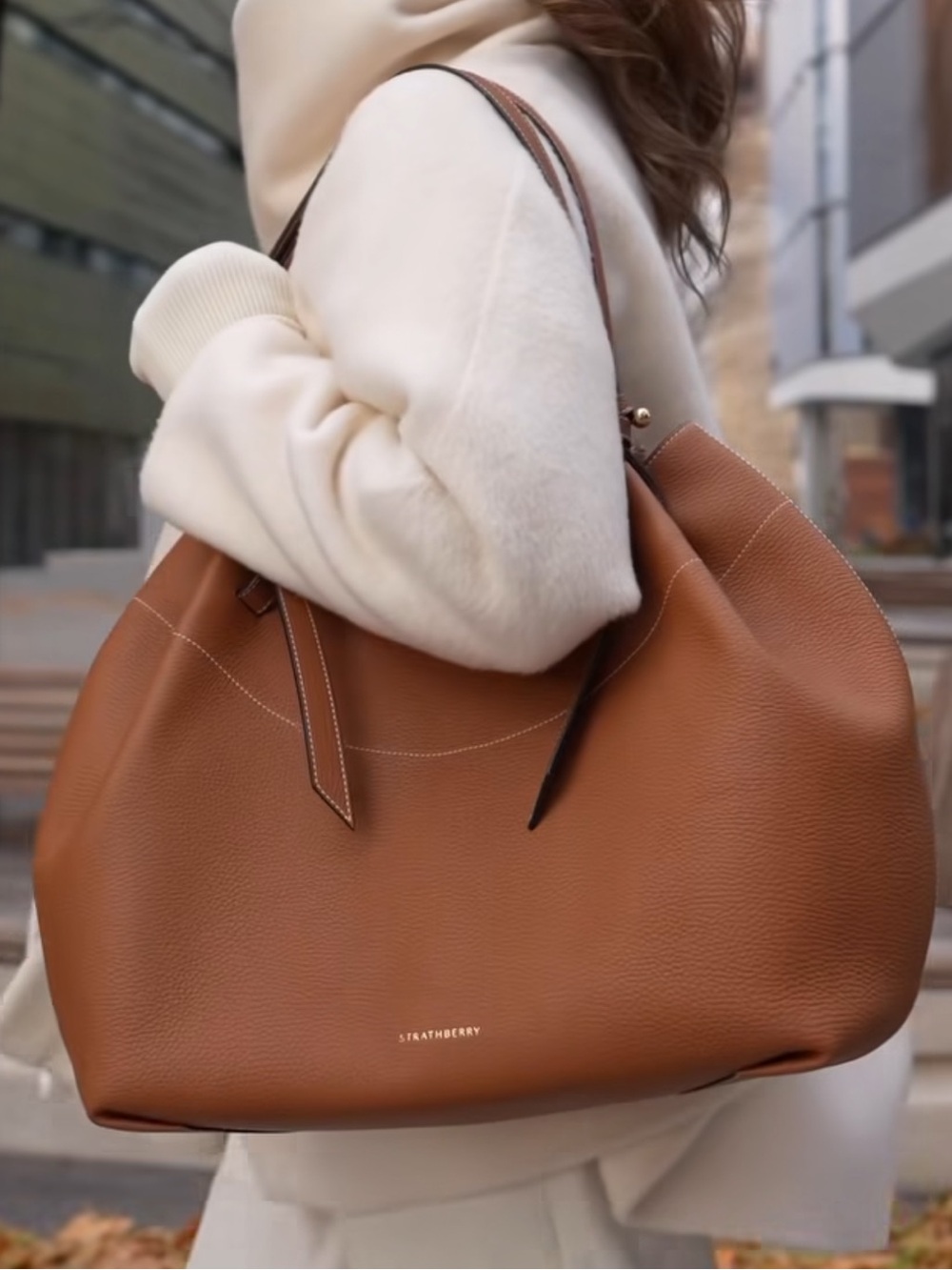Strathberry Barra Tote Tan Leather Shoulder Tote Bag - Elegant Everyday Style